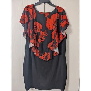 Women's Black Red Floral Sleeveless Round Neck Ruffle Bodycon Size 5XL